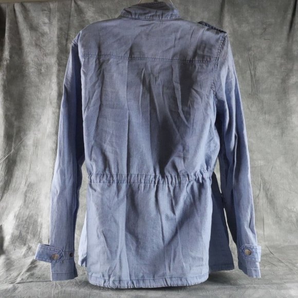 NWT Nanette LePore Solid Blue DENIM CARGO JACKET Women's Size L MSRP $100 ANB - Picture 3 of 5